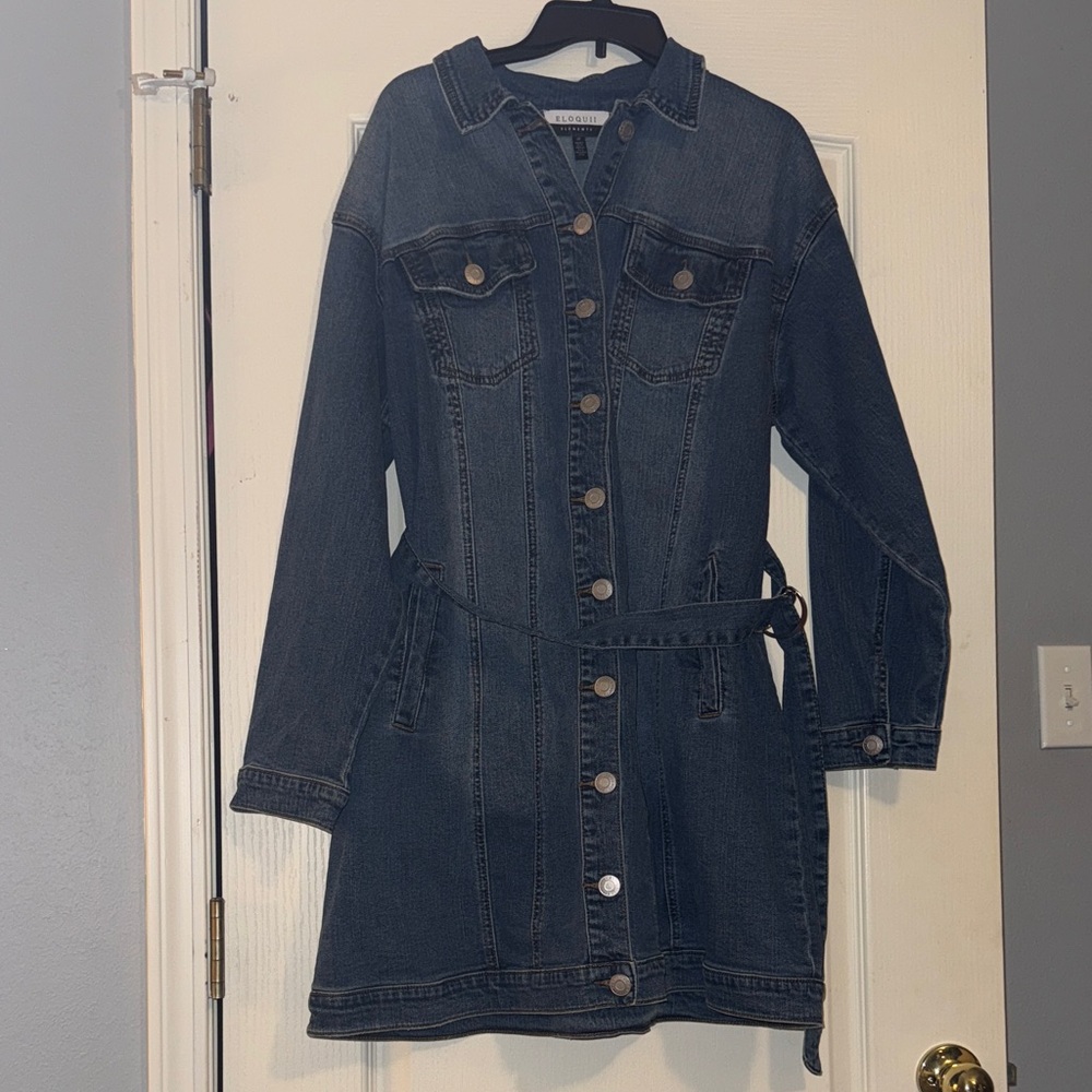 Eloquii Dark Blue Denim Belted Dress